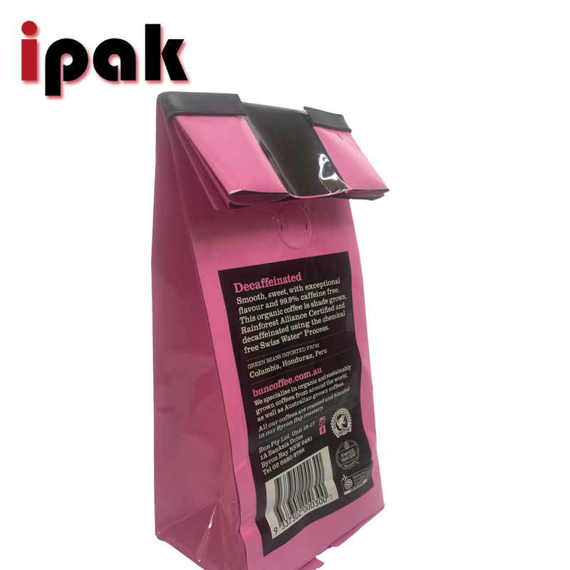 Siab Zoo Cai Pleev Xim Muag Gusset Txhuas Ntawv 250g Coffee Lub Hnab Nrog Valve Tin Tie