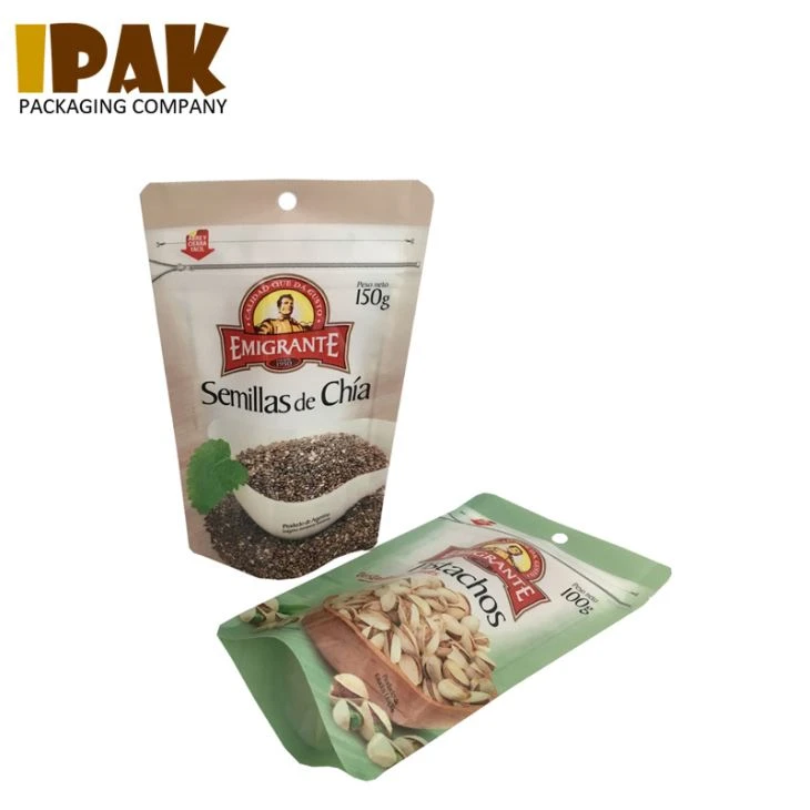 Custom Printed Foil Stand Up Ziplock Plastic Packing Bag For Nuts